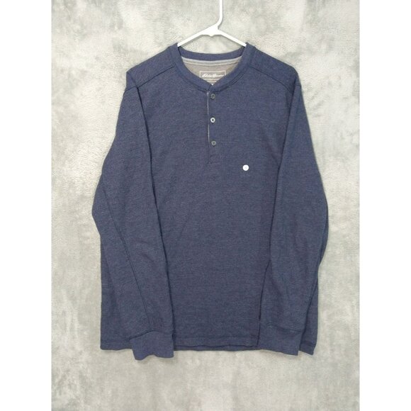 Eddie Bauer Shirt Mens Large Navy Blue Henley Thermal Waffle Knit Long Sleeve - Picture 1 of 7
